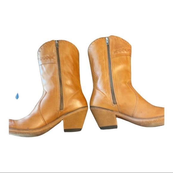 Old West Leather WOMEN'S TAN CROSS STITCH COWGIRL BOOTS - ROUND TOE - Picture 3 of 12